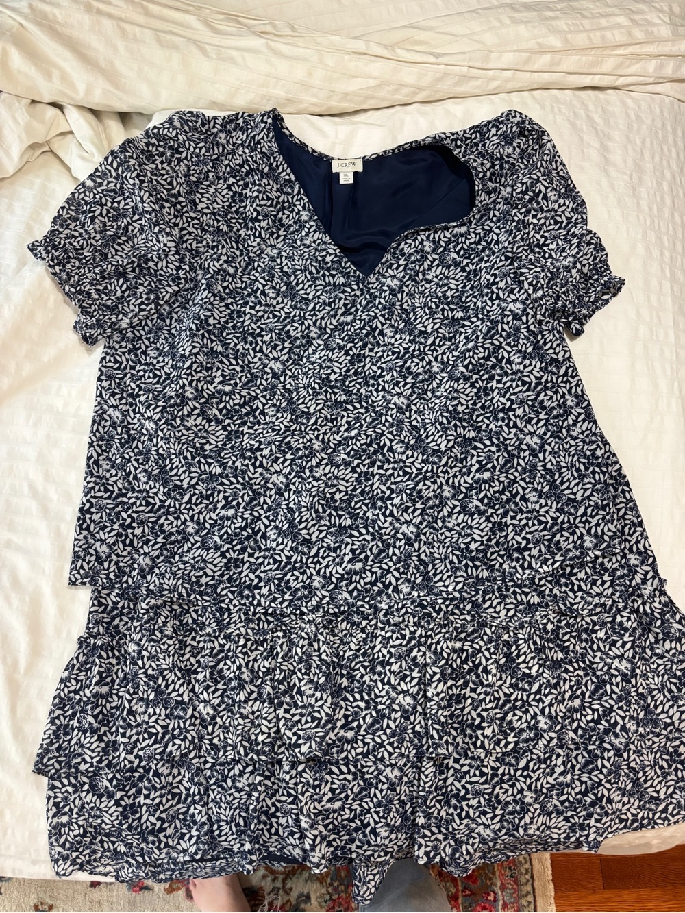 J. Crew Navy Leaf-Print Short Sleeve V-Neck Top and Skirt Set